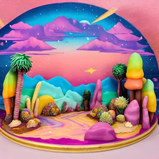 Prompt: Lisa frank style desert diorama