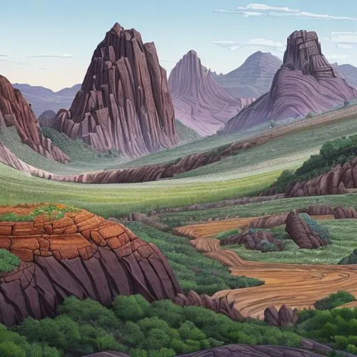Prompt: Terracore's design reflects the rich and diverse landscapes of the country it represents. Its body is composed of vibrant earthy tones, resembling the soil, rocks, and vegetation of the region. Its skin has a textured appearance, reminiscent of rolling hills or rugged mountain ranges. The creature's form is reminiscent of a majestic animal native to the country it embodies. It may possess elements of a lion, an eagle, or other iconic animals associated with that particular region. These features symbolize strength, power, and freedom, evoking a sense of national pride. Terracore's eyes shine with a warm and welcoming glow, reflecting the spirit and vitality of the people and culture it represents. Its movements are deliberate and measured, suggesting a deep connection to the rhythm of nature and the heartbeat of the land. On its back, Terracore carries elements that symbolize the country's culture and heritage. These could include architectural structures, iconic landmarks, or traditional artifacts, serving as a visual representation of the country's history and identity. The creature's behavior reflects its role as a guardian and caretaker of the land. It is known to offer protection and guidance to those who respect and honor the country's natural resources. It may use its powers to heal and revitalize the environment, restoring balance and harmony where it has been disrupted. Terracore's presence often inspires a sense of awe and reverence among those who encounter it. Its tranquil demeanor and connection to the land serve as a reminder of the intrinsic bond between humans and their natural surroundings. The creature's mere presence is believed to bring fortune, prosperity, and a deep appreciation for the beauty and richness of the country it represents