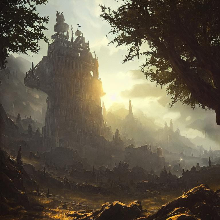 Landscape painting of a Warhammer 40k feudal world,... | OpenArt