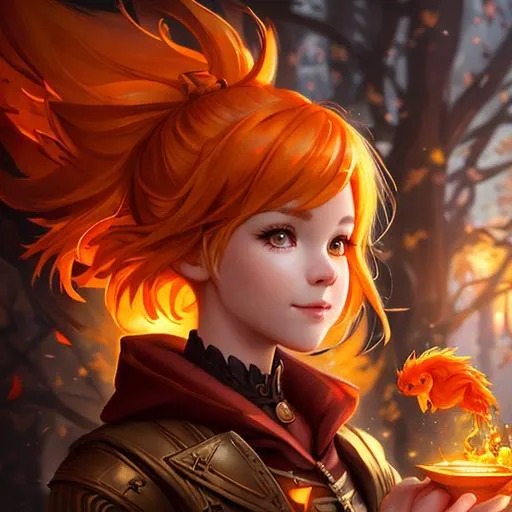 Prompt: half goldfish half human fantastical character concept:: warm lighting:: autumn colors:: digital painting:: highly detailed:: himsical:: charming:: cheerful:: sharp focus:: trending on artstation::