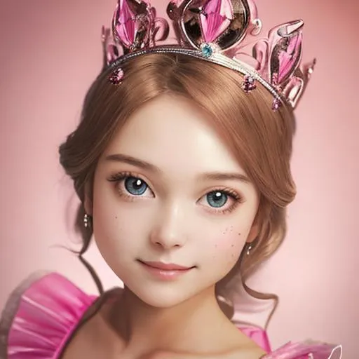 Prompt:  princess wearing pink, facial closeup