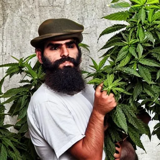 Prompt: cuban hipster weed grower with a beard
