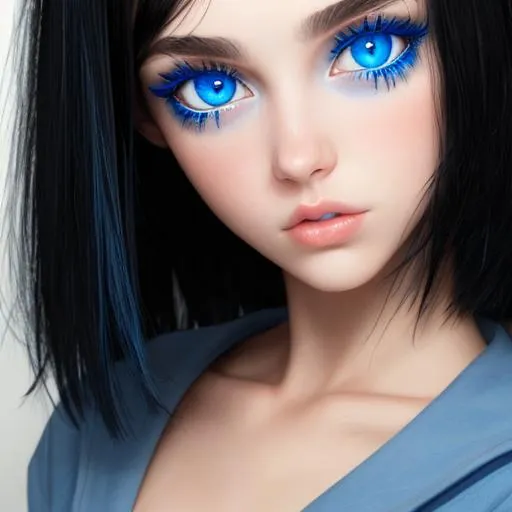 Prompt: Girl, black hair, blue eye