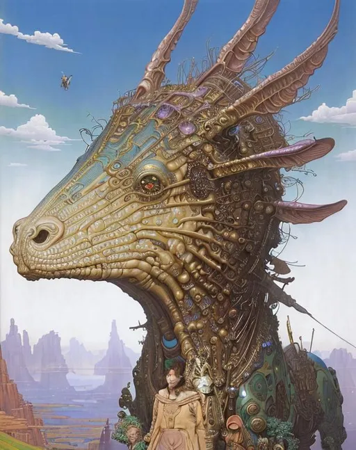 Prompt: Horselion , creative painting by James C. Christensen, Taro Okamoto, Gustav Klimt, Donato Giancola, frank frazetta , moebius , Paul lehr , norman rockwell , george gross , tim hildebrandt, wayne barlowe, syd mead, john harris, bruce pennington, larry elmore , philippe druillet , Tsutomu Nihei ,16k