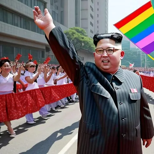 Prompt: Kim Jong un in a lgbt parade 