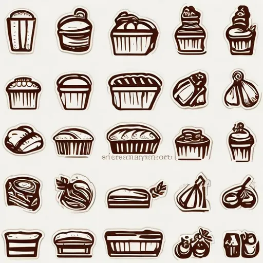 Prompt: A set of bakery icons in brown with white backgrownd