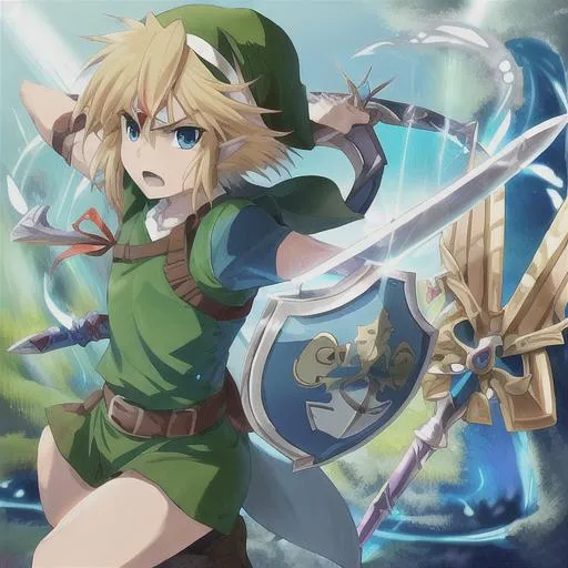 Prompt: Link with sword and shield