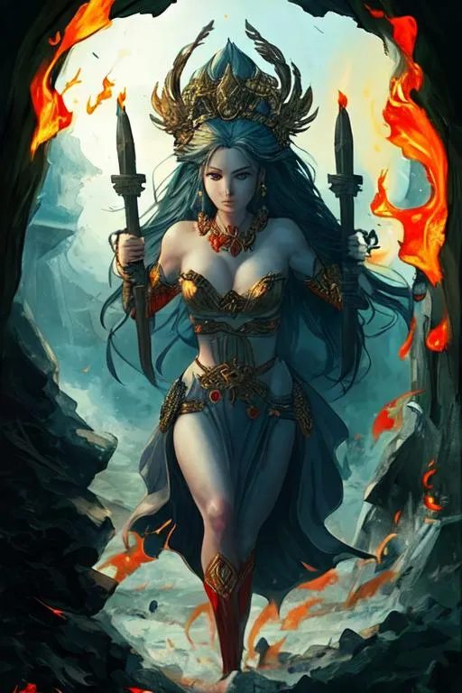 Prompt: Goddes of fire and war