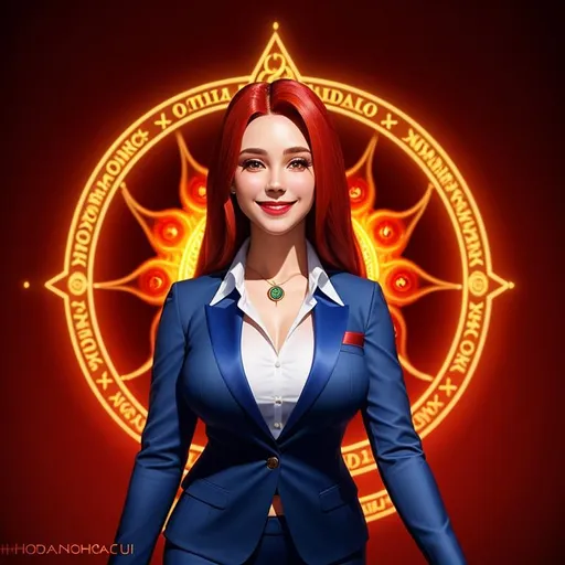 Prompt: Anthropomorphized "Blood Magic Cult", she is wearing a business suit inspired by Cthulhu, excited smile, perfect anatomy, eye contact, excited, camera panned out to show her whole body, posing, elegant, real, alive, real skin textures, detailed symmetrical face, professional lighting,