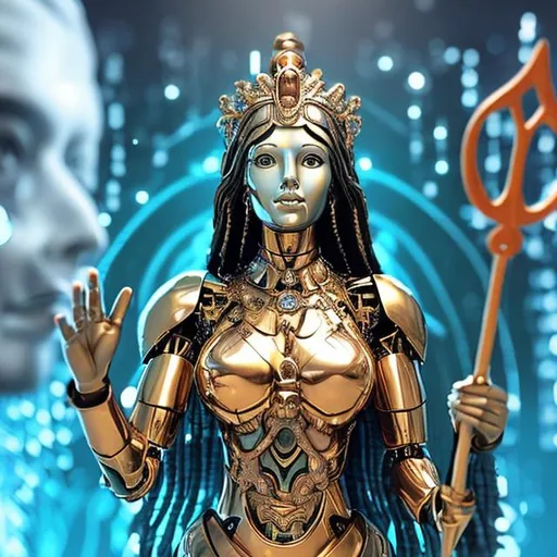 Prompt: Goddess of Artificial intelligence holding a trident