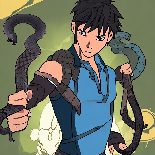 a male avatar who uses a python as his weapon to fig... | OpenArt