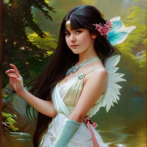 Prompt: Nature element girl fairy, Krenz Cushart + loish +gaston bussiere +craig mullins, j. c. leyendecker +Artgerm, oil painting texture. 