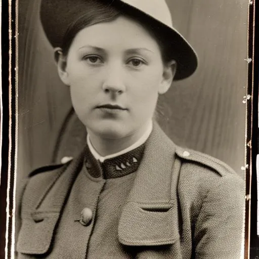 Portrait photo of a female army soldier during WW... | OpenArt