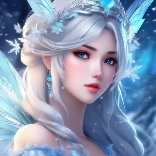 Prompt: 3d anime woman and beautiful pretty art 4k full HD ice fairy
