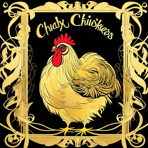 Prompt: golden christmas chicken on a black background art nouveau 