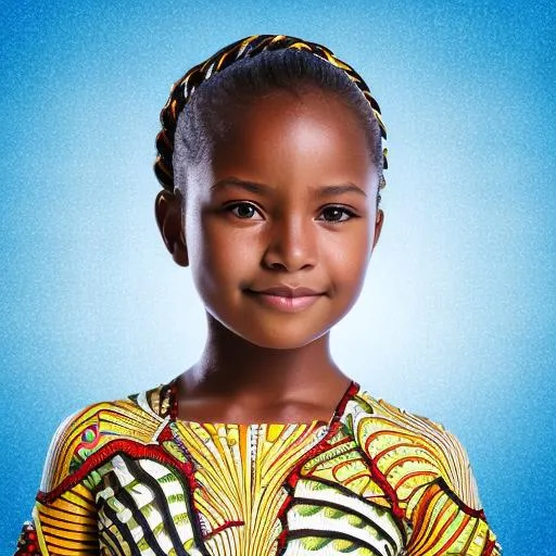 Prompt: Photorealistic portrait of young african girl 7 year-old, 8k, Nikon D850, 70-200mm f/2.8E VR: 185mm, f/2.8, 1/2500s, ISO 160, +0.7EV