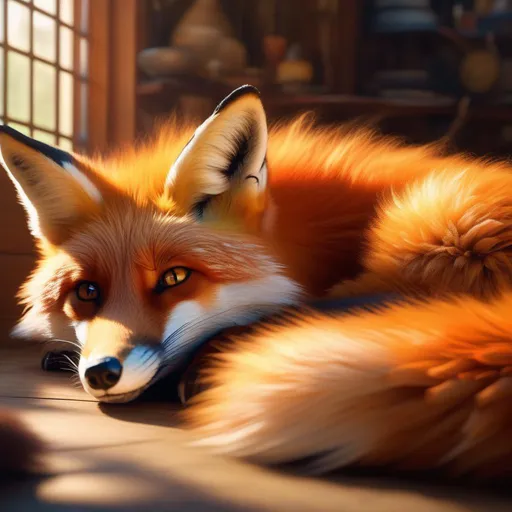 Prompt: (Vixey), fox, realistic, photograph, fantasy, epic oil painting, (hyper real), furry, (hyper detailed), extremely beautiful, (on back), sprawled, paws in the air, playful, UHD, studio lighting, best quality, professional, ray tracing, 8k eyes, 8k, highly detailed, highly detailed fur, hyper realistic thick fur, canine quadruped, (high quality fur), fluffy, fuzzy, full body shot, zoomed out view of character, hyper detailed eyes, perfect composition, ray tracing, masterpiece, trending, instagram, artstation, deviantart, best art, best photograph, unreal engine, high octane, cute, adorable smile, lying on back, flipped on back, lazy, peaceful, (highly detailed background), vivid, vibrant, intricate facial detail, incredibly sharp detailed eyes, incredibly realistic scarlet fur, concept art, anne stokes, yuino chiri, character reveal, extremely detailed fur, sapphire sky, complementary colors, golden ratio, rich shading, vivid colors, high saturation colors, nintendo, pokemon, silver light beams