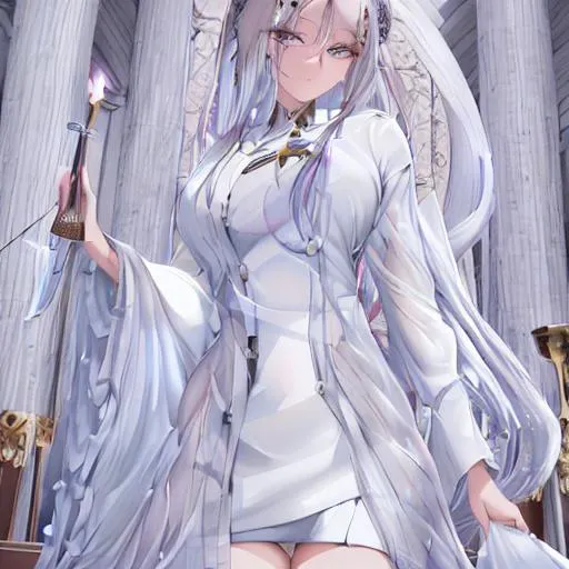 Prompt: 8k, UHD, silver haired goddess, perfection, pristine, " You shall serve me and Obey only me"