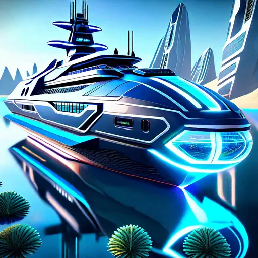 Prompt: "A fully hyperdetailed, ultra-detailed, futuristic Sci-Fi style Navy Ship sails through the crystal clear waters of the River Styx, on both of the river banks there are fully ultra-detailed futuristic Sci-Fi style sky-scrappers and towers, highest quality of details and design, hyperrealistic, intricately detailed background, Unreal Engine 5, HDR Octane 3D, Ultra HD 1024K, CryEngine, digital art masterpiece, perfect image composition, axis, clarity, harmony, hierarchy, rhythm, order, symmetry, proportions.