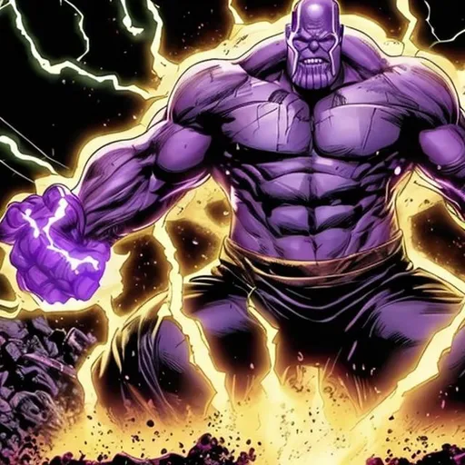 Prompt: thanos winning against the avengers