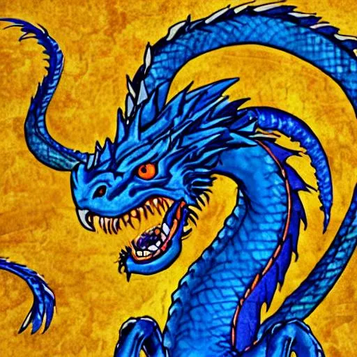 Prompt: Potrait of blue dragon roaring 