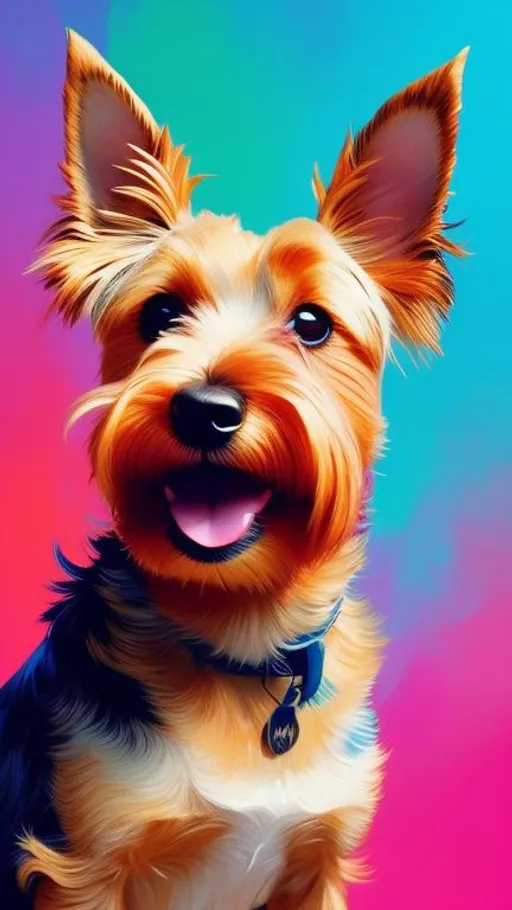Prompt:  (Australian terrier dog),
Bright Lighting, pop of colors, frenzied, Cartoonish, Digital art, art by loish and rossdraws and valentina remenar, Highly detailed, Trending on Artstation, humorous vibe, merchandise in disarray