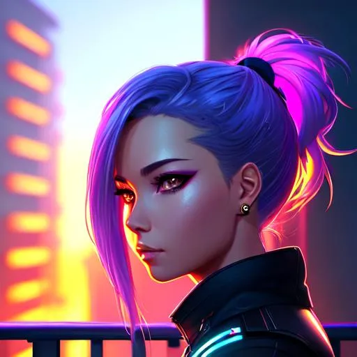 Prompt: A detailed portrait of a cyberpunk girl standing on a balcony, gazing out to the horizon, illuminated by a neon sunset, by Alex Konstad, Tatsuya Ishida, and Patrick Brown, dramatic lighting, hyper-realistic details, with digital painting techniques, trending on Artstation, cinematic cinematic lighting, greg manchess chibi cat female short hair character concept art of an colorful cyberpunk anime fullbody pastel colorful wide puffy clothes cute futuristic cyberpunk cat girl warrior wide puffy wrinkled pants  anime, cute - fine - face, pretty face, realistic shaded perfect face, fine details by Rinotuna, stanley artgerm lau, wlop, rossdraws, james jean, andrei riabovitchev, marc simonetti, and sakimichan, trending on artstation