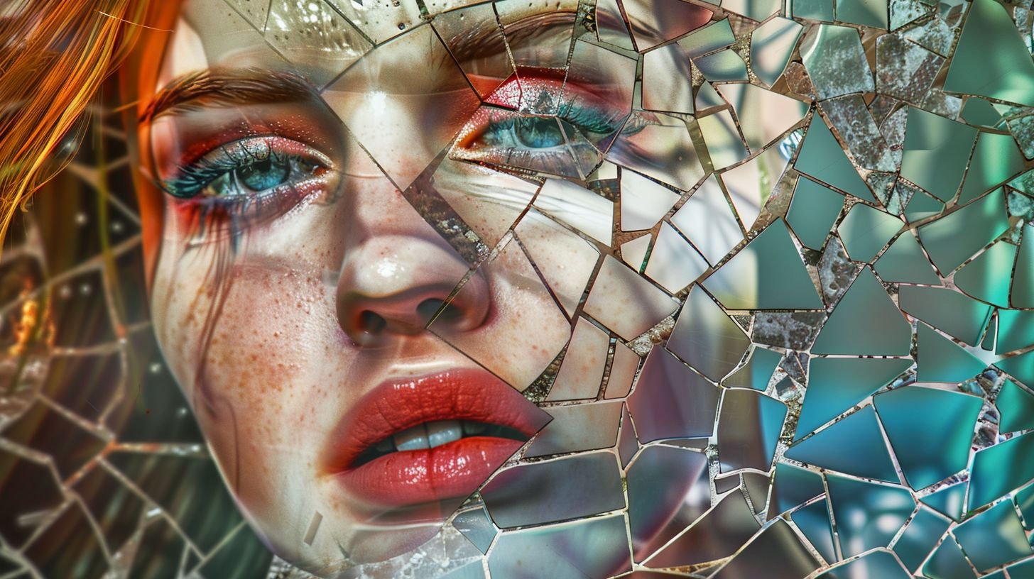 Prompt: girl face 3d made of crystal tiles