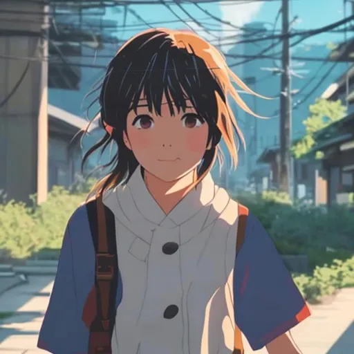 Prompt: Japanese girl with bangs hair Kimi no na wa 