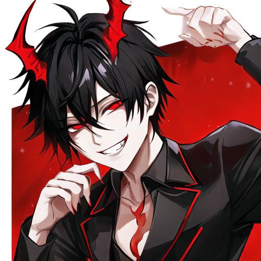 Damien as a demon (male, short black hair, red eyes)... | OpenArt