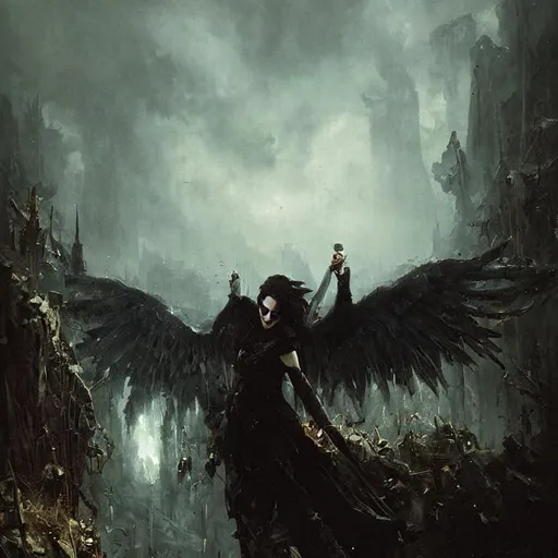 a frightening fallen angel, dark fantasy, style of G... | OpenArt