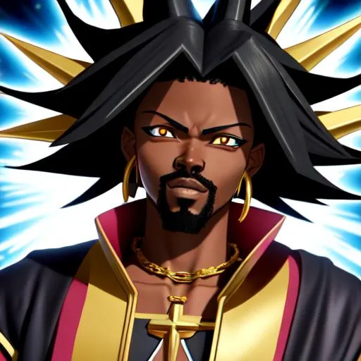 Prompt: Black Jesus as a Yu-Gi-Oh character 8k
