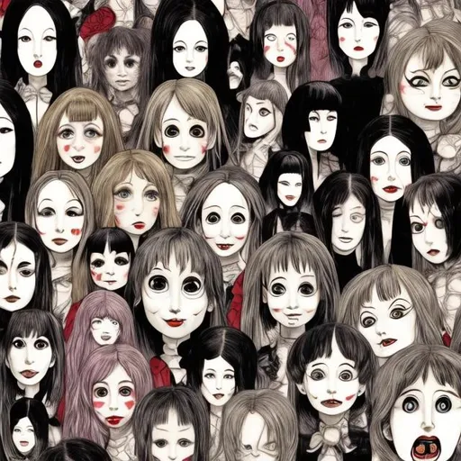 Prompt: Dolls in the style of junji ito