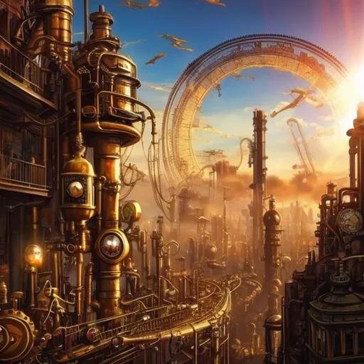 Prompt: Steampunk, Landscapes, City in Background,