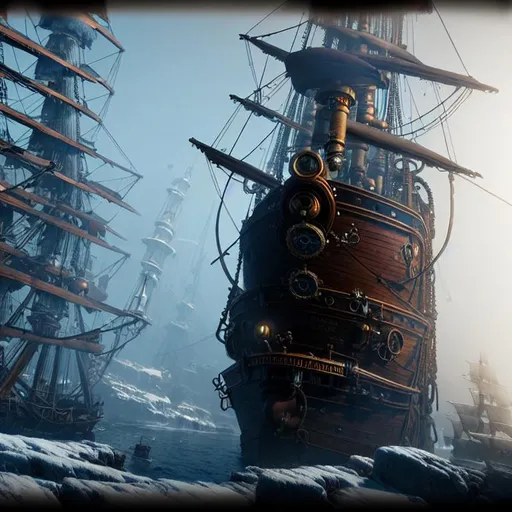 Prompt: steampunk ship frostpunk  8k HDDR