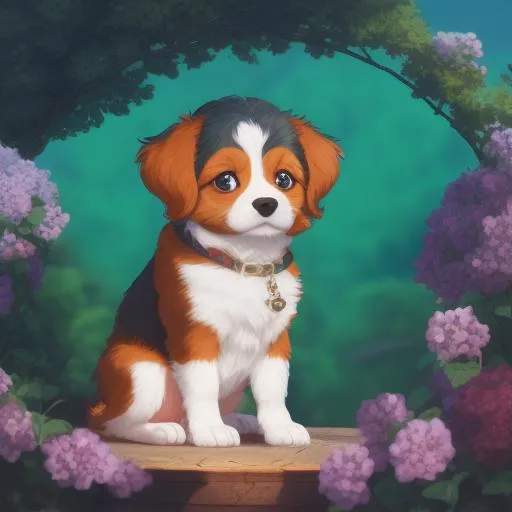 Prompt: Makoto Shinkai anime style, vivid colours, HDR,  Cavalier King Charles,  puppy