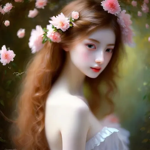 Prompt: Create a Masterpiece Oil Painting with Photo-realistic detail with an ultra realistic, UHD, sharp, focused, 64k resolution. full-body painting of a insanely beautiful pale-skinned nymph girl ((((barely clothed)))), style of Fragonard and Yoshitaka Amano (caucasian, light hair with flowers, messy), ropes, ((forest background)), bioluminescent, (wearing intricate clothes) silver gothic armor with golden filigree details and ornamental pauldrons, vines, delicate, soft, fireflies, spiders, spider webs, webs, silk, threads, ethereal, luminous, glowing, dark contrast, celestial, ribbons, trails of light, 3D lighting, soft light, vaporware, volumetric lighting, occlusion