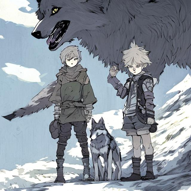 boy and his pet wolf, in a style of Posuka Demizu | OpenArt