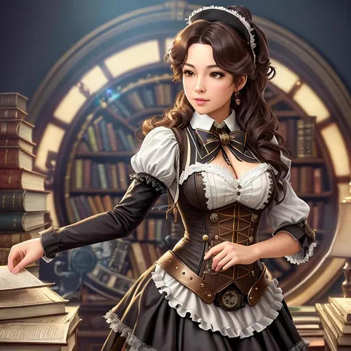 Prompt: ((steampunk maid), dusting furniture, messy room), trending on ArtStation, 8k resolution, (dim lighting, window light shining through, scattered junk food and papers), books, (high quality)+, (high texture)+, (ultra detailed)+, (detailed background)++, (perfect anatomy)+, (proper finger structure)+, (quality artwork)+, (mature woman)++, solo, detailed face, black hair, long hair, shiny hair, detailed hair, iridescent eyes, detailed eyes, google with neon trim++, (leather gloves)++, detailed accessories, detailed body)++, shiny skin, (fair skin)+, detailed skin, (bronze gears)++, road++, rain background++, (metal trees)++, (full body)+++, (sepia tones)++, (from ahead)++