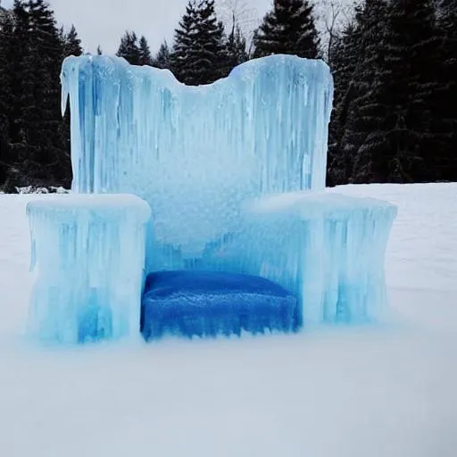 Prompt: cool colors, throne made of ice, realistic,  melting, ice floor