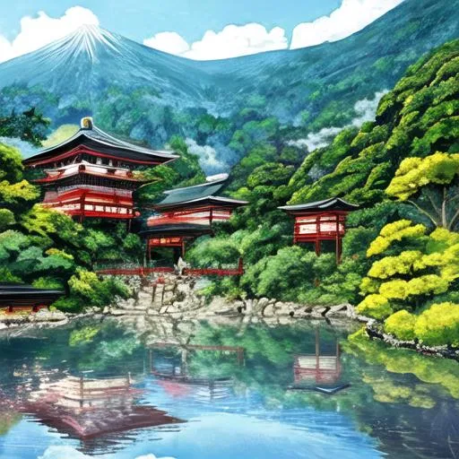 Prompt: the most beautiful scenery in japan with anime sokrates pondering