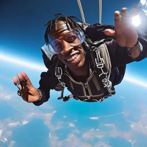 Prompt: travis scott skydiving in space