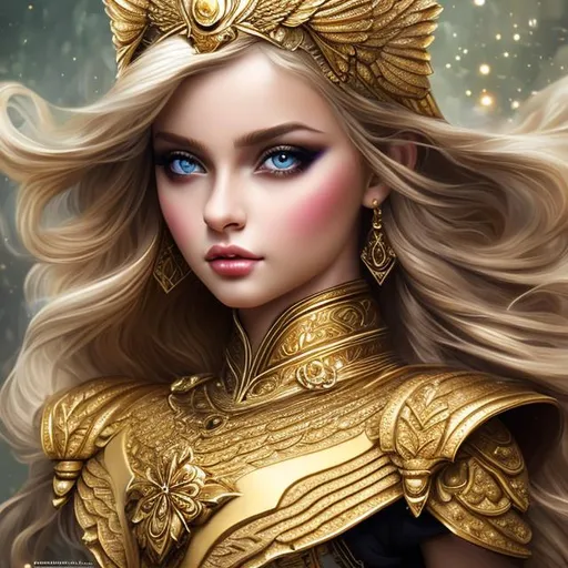 Beautiful valkary girl, golden design, full body, pe...