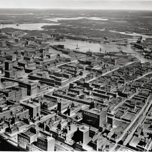 Prompt: Rhode Island, Providence, city, 1920s, black & white