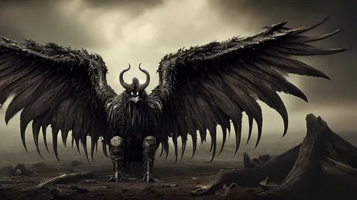 Prompt: four wings of a fowl, four heads, night visions, beast, dreadful, terrible, strong exceedingly, great iron teeth, diverse, ten horns, 