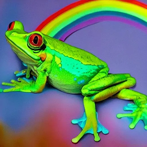 Prompt: a rainbow frog