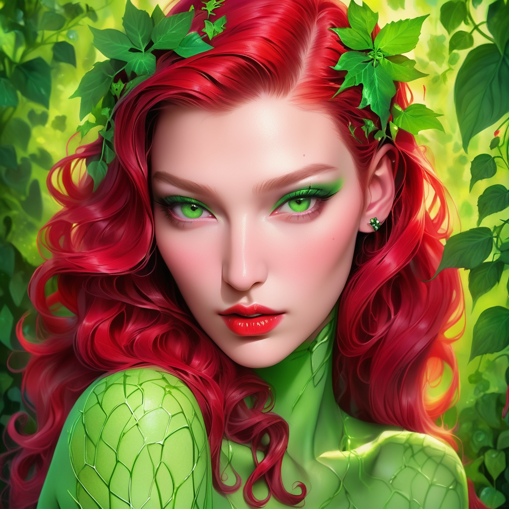 Bella hadid portrait, poison ivy, digital painting,...