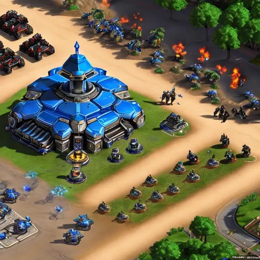 Prompt: Starcraft 2 and overwatch combined with command & conquer, soldiers, berets, Earth, terrorists, firefight, vehicles, riots, uprising, two factions, united nations