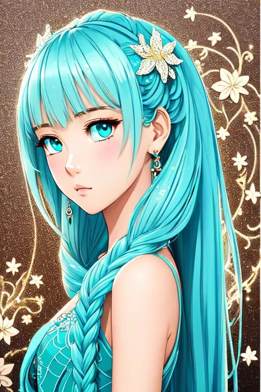 Anime girl portret with flower in long hair Vector Image