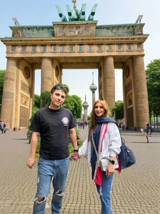 Prompt: In front of the Berlin Gate around 6 o'clock in the summer evening